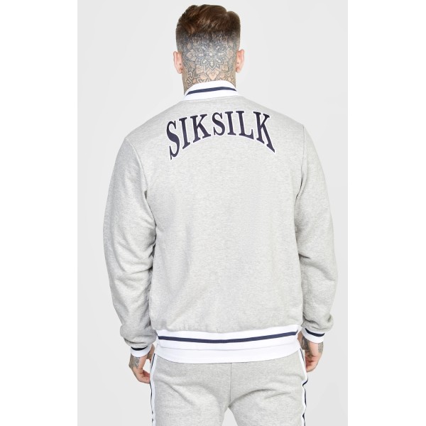 SikSilk Grey Marl Collegiate Logo Varsity Jacket